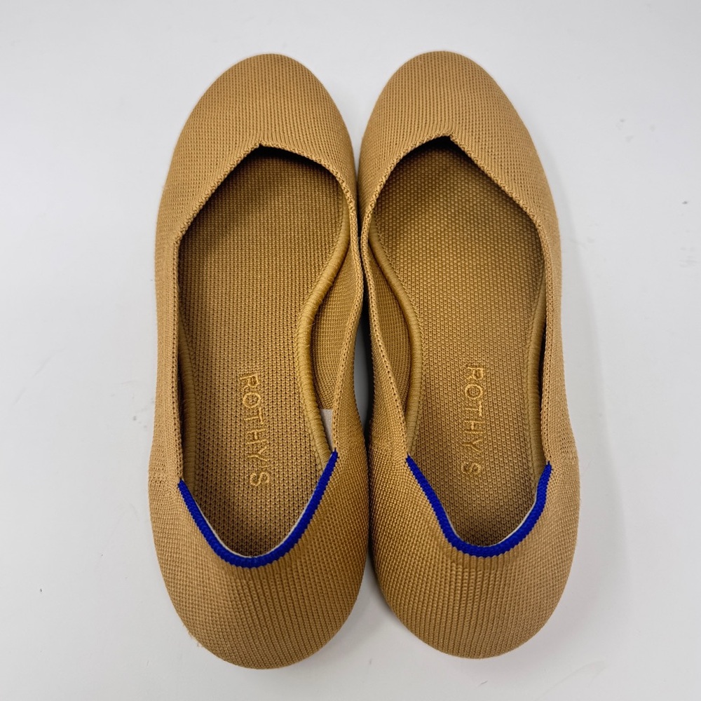 Rothy's Knit Flats in Mustard with Blue Heel Trim - Picture 4 of 11